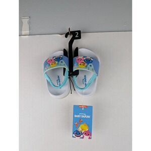 Baby Shark Infant Slide Sandals Blue White Elastic Back Strap Size 2